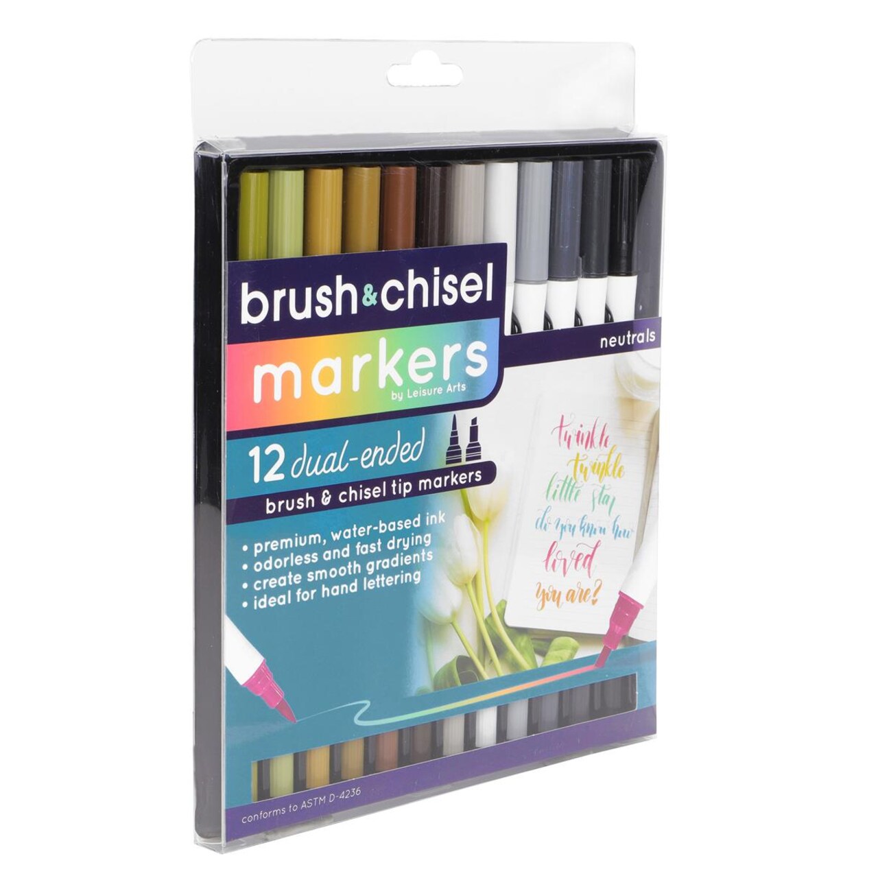 Leisure Arts Dual Tip Marker Brush/Chisel, Neutral, 12Pc, Coloring Markers, Coloring Markers For Adults, Art Markers, Marker Set, Adult Book Markers